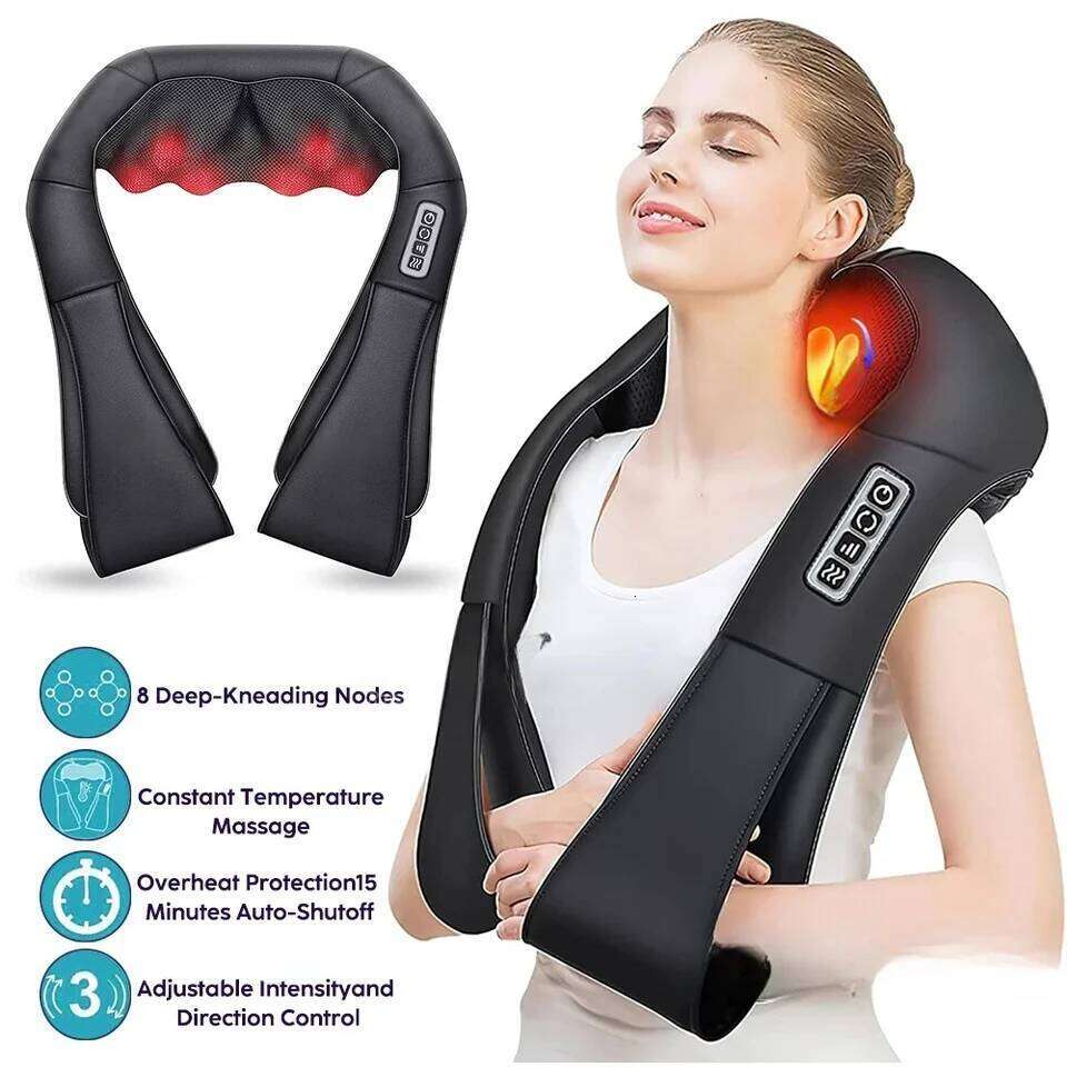 Shiatsu and Shoulder Heated Back Massager U Shape Deep Kneading Electric Massage Pillow For Neck Waist Leg Body 26Y0307
