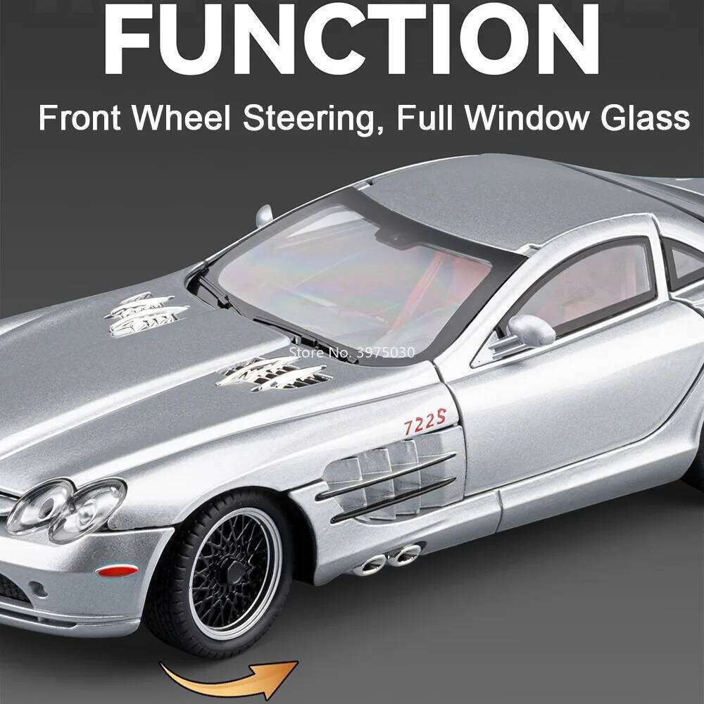 1:24 SLR 722S P1 Alloy Cars Models Diecast Toys Wheel Steering Miniature Car with Light Sound Vehicles for Child Adult Gifts Z260307