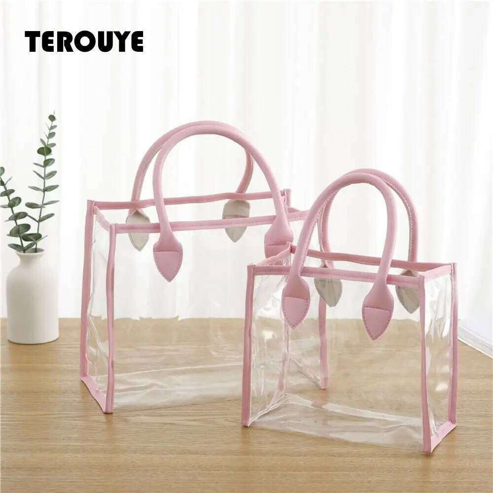 Waterproof Transparent Gift Bag Large Capacity Portable Shopping Bags Reusable Lightweight Handhold Packaging Tote Women TEROUYE
