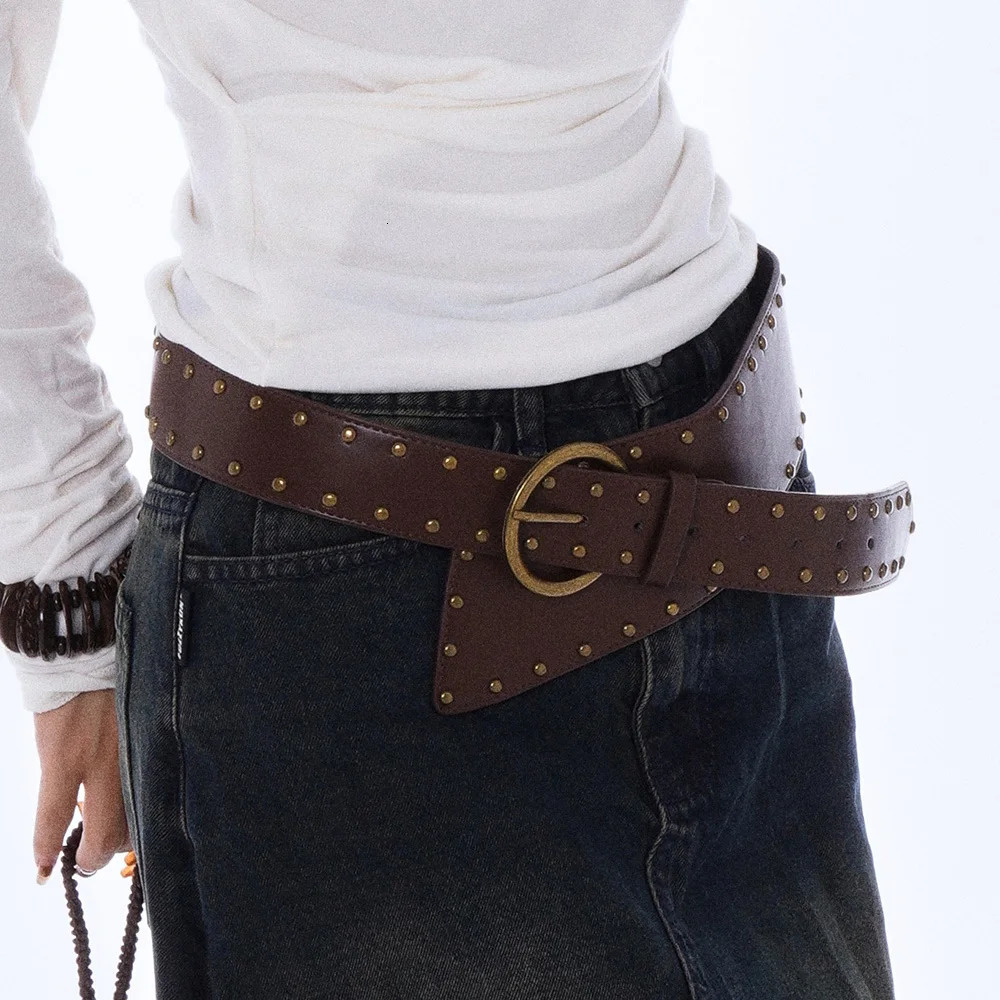 Western Cowboy Cowgirl Corset Leather belt for Women Punk Gothic decorative Wild Waistband Female womens retro rivet wide belt 260302
