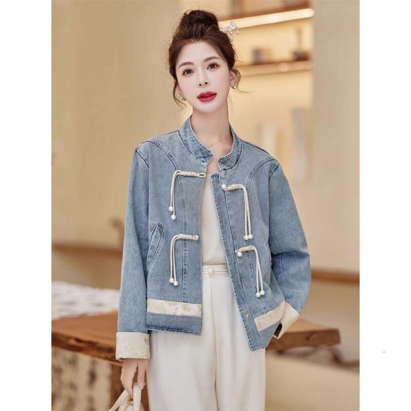 Mardi Hefxessdr Women's Denim Jacket Spring Autumn Small Size Hot Sale Of The Season New Chinese Style National Wind Button Short Top Fashionabl