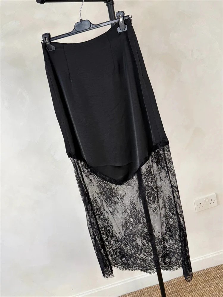 Trendix Women Patchwork Lace Skirts High Waist Slim Hollow Out Maxi Skirts Autumn Brown Fashion Party Club Boho Skirt 260306