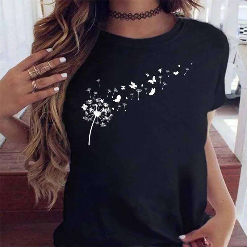 Maycaur Women Graphic Cartoon Dandelion Short Sleeve Ladies Print Clothes Lady Tees Tops Female Womens T Shirt XJ260306