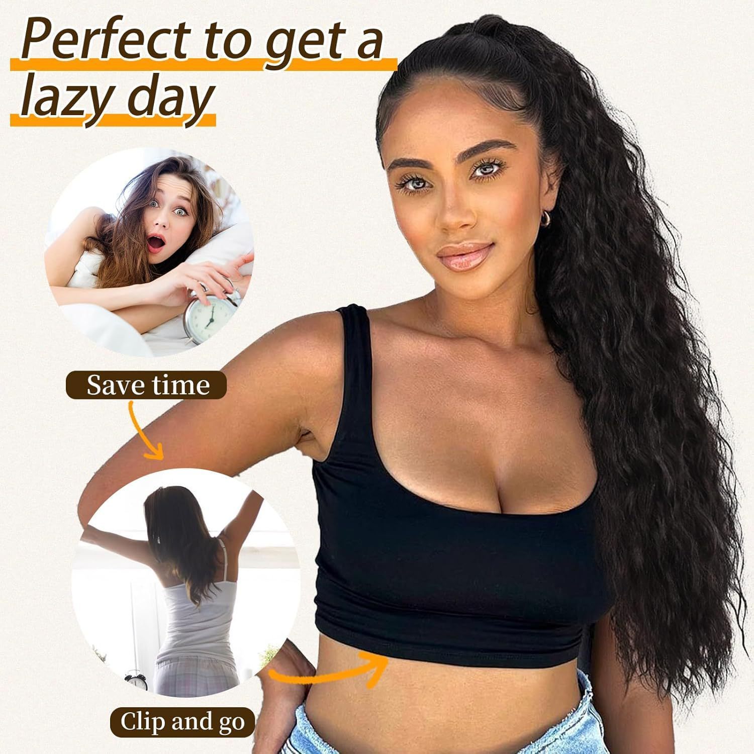 Synthetic Wigs Gladys Water Wave Ponytail Heat Resistant Synthetic Fiber Curly Drawstring Ponytail Hair for Black Women 231204
