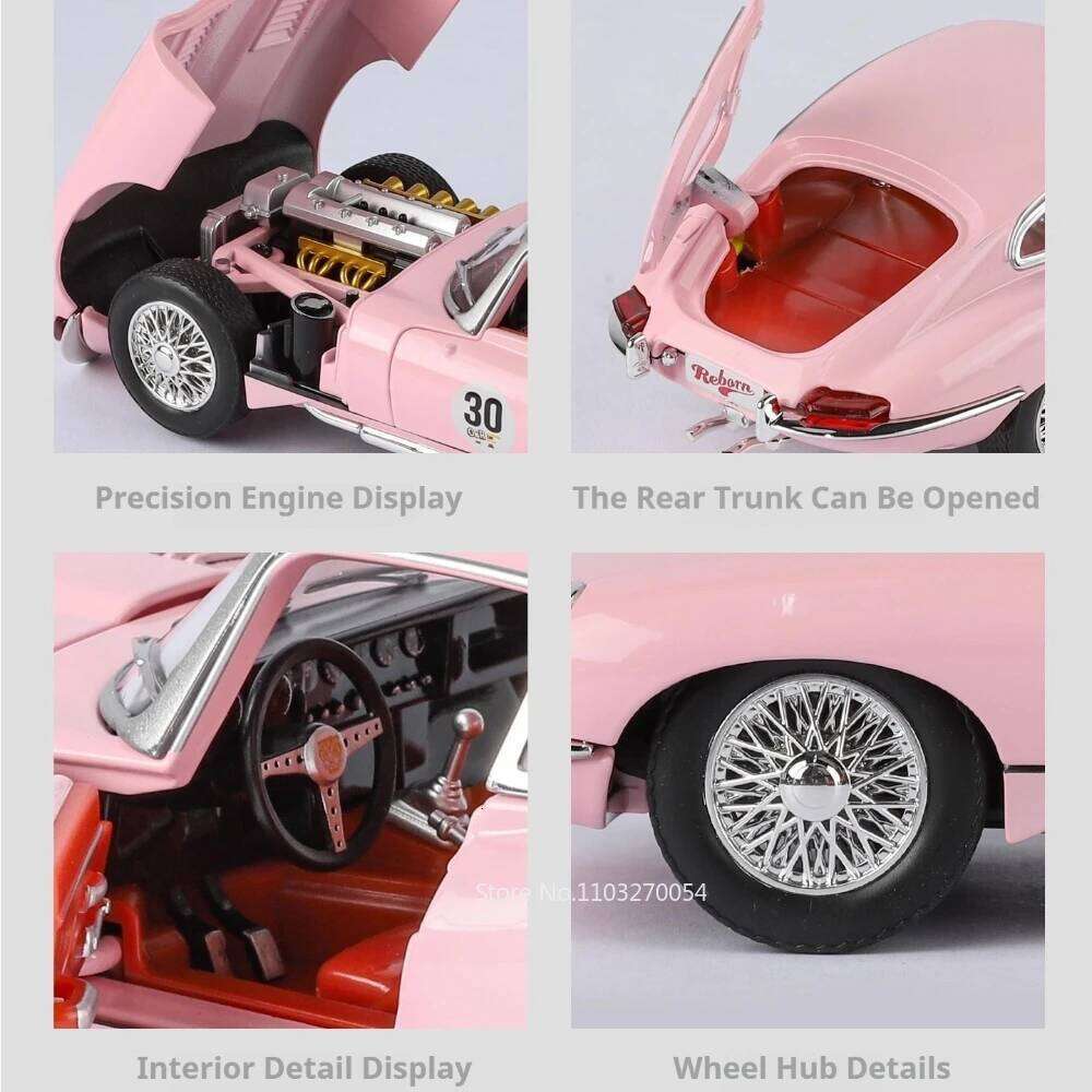 1:24 E-TYPE Phantom Diecast Models Alloy Car Miniature Toys Doors Opened Sound Light Pull Back Exquisite Vehices Retro Ornaments Z260306