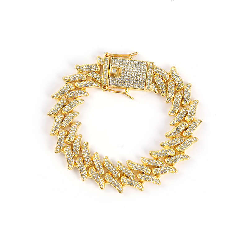 Popular new European and American bracelet with full diamond flame thorns, thick Cuban chain necklace, hip-hop best-selling item