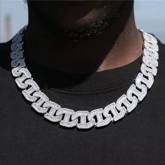 Hip Hop Moissanite Chain Cuban Link Custom Figarucci Charm Necklace 925 Silver Moissanite Cuban Chain