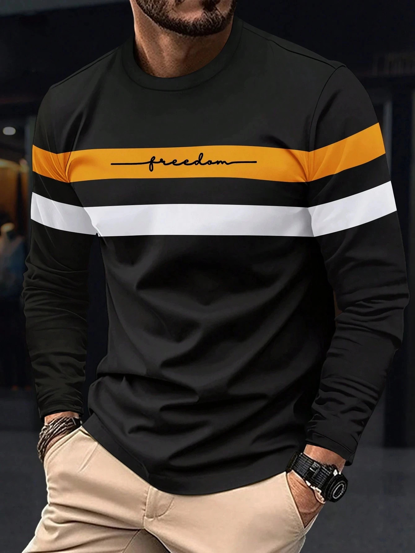Autumn Mens Tshirt Clothing Fashion Oversized Crew Neck Long Sleeve T Shirt Top Simple casual stripe Tshirts For Men 260302
