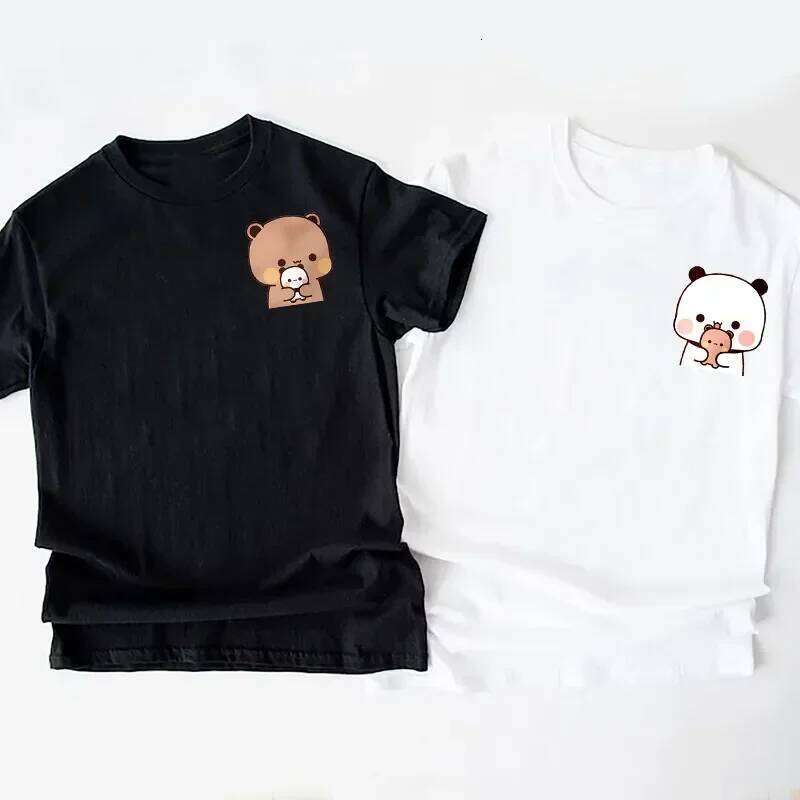 Panda Bear Bubu Dudu and Their Babies T Shirt Funny Couple T-shirt Women Fashion Casual Short Sleeve Tees Clothing XJ260306