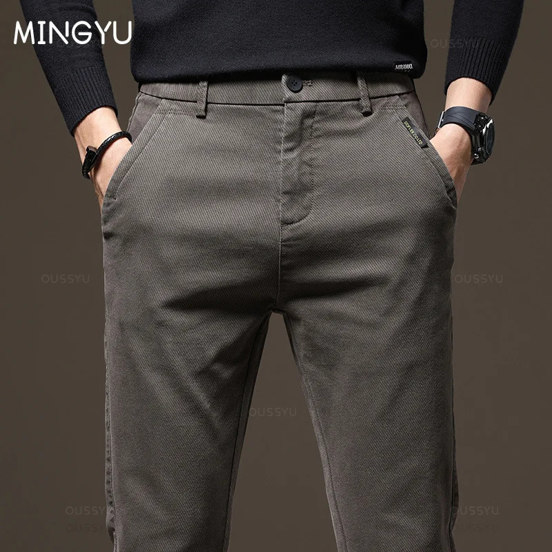 Autumn Winter High Quality Pants Men Elastic Waist Slim Coffee Twill Clothing Thick Cargo Trousers Male Plus Size 28-38 260305
