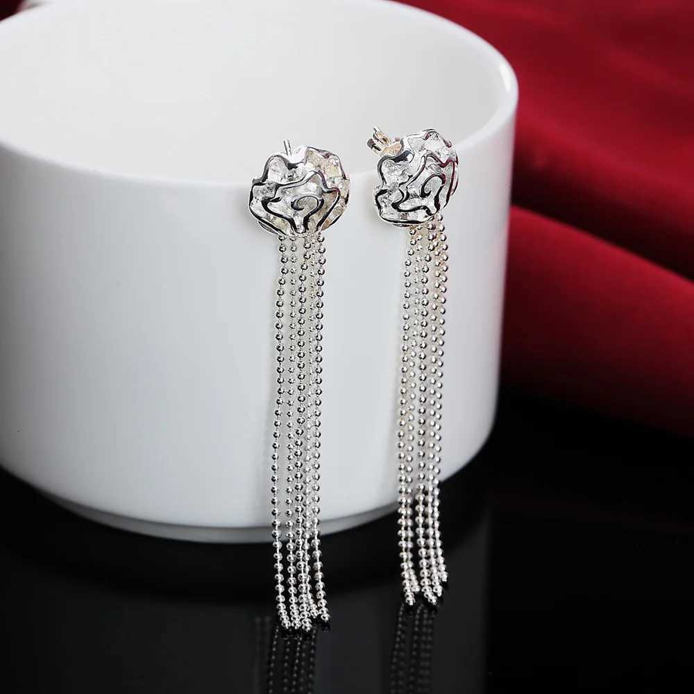 New romantic Rose flower 925 Sterling Silver rings necklaces stud earrings Jewelry set for women Fashion Party gifts H260307 - view 6