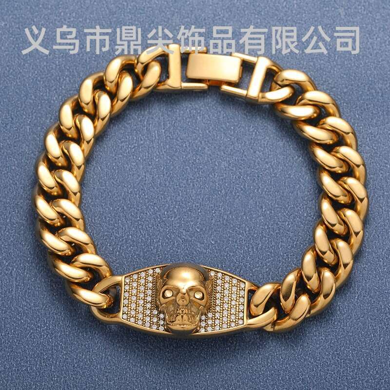 European and American cross-border hip-hop 18K gold polished Cuban chain high-quality men's bracelet, trendy versatile jewelry accessory