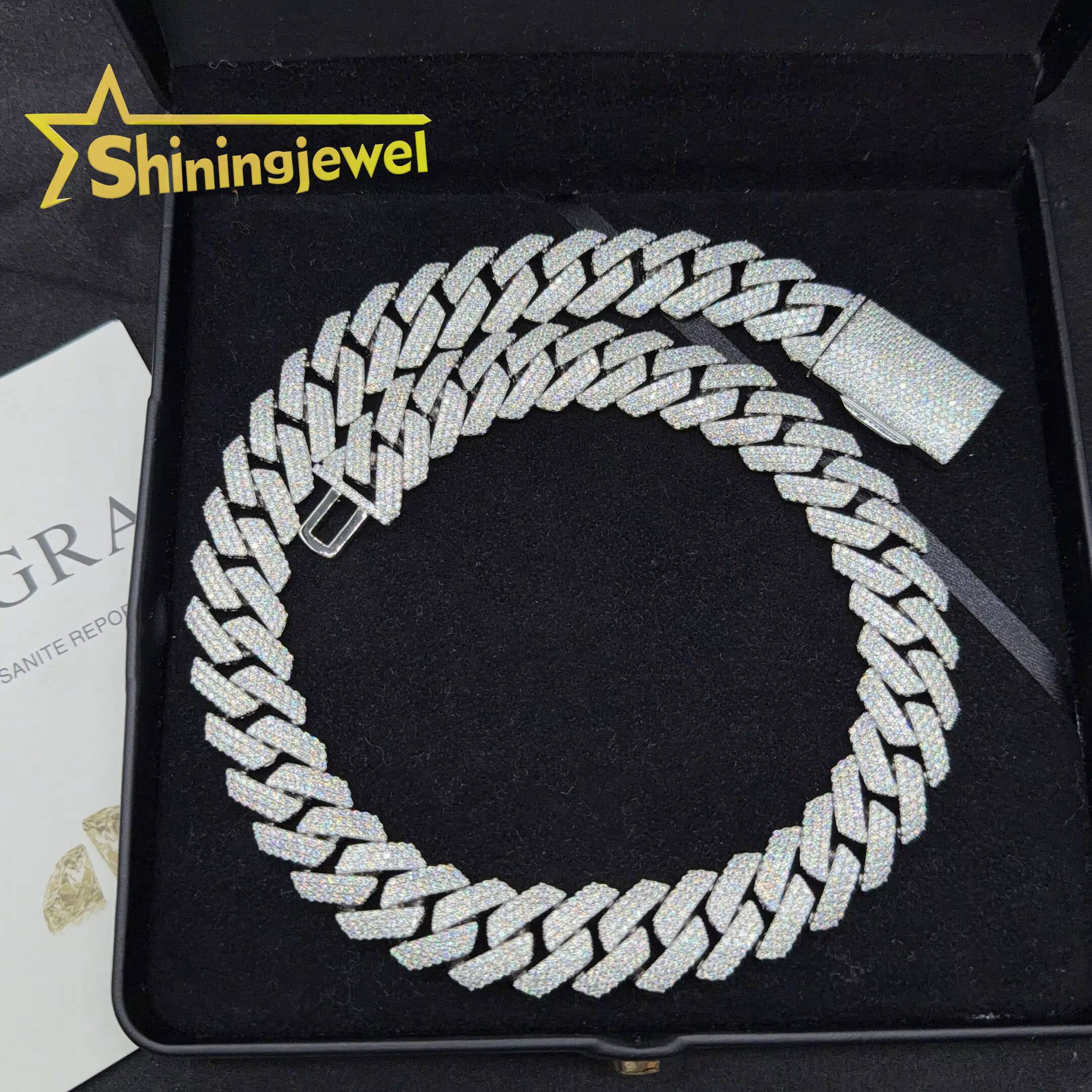 15mm 3 Row 925 Silver Iced Out Cuban Link Chain Moissanite Diamond Hip Hop Jewelry Cuban Chain Moissanite Pass Diamond Tester