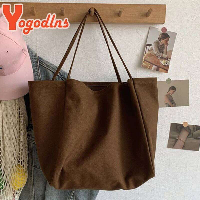 Yogodlns Cusual Canvas Handbag For Women Large Capacity Simple Solid Color Shoulder Bag Shopping Big Reusable Lady Tote XJ260306