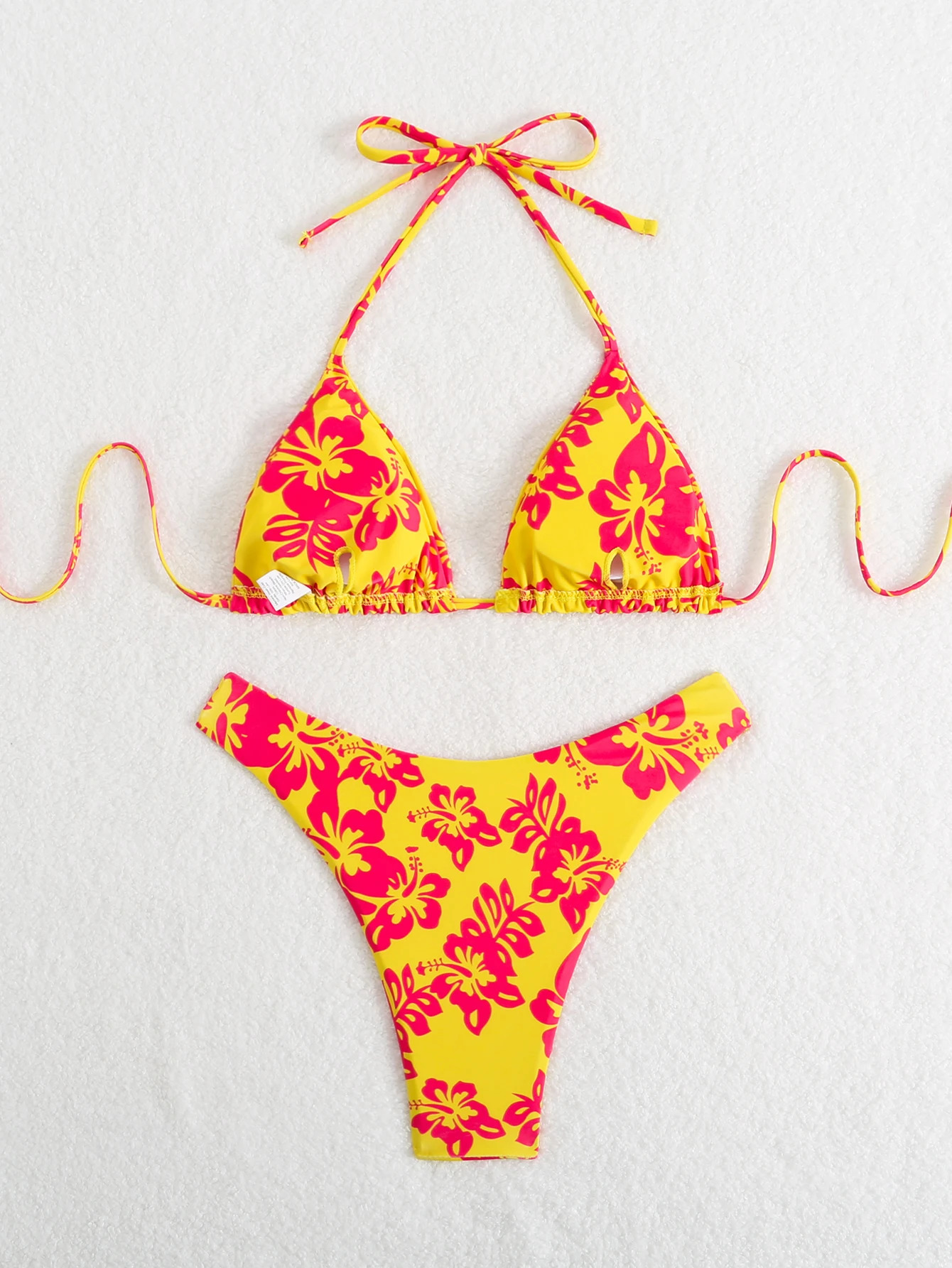 Summer retro floral print 2piece bikini lace up swimsuit sexy high waisted womens 260306