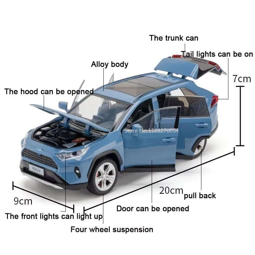 1:24 Scale Prado RAV4 Alloy Diecast Model Toys Miniature Car with Sound Light Pull Back Doors Opened Vehices Children's Day Gift Z260307