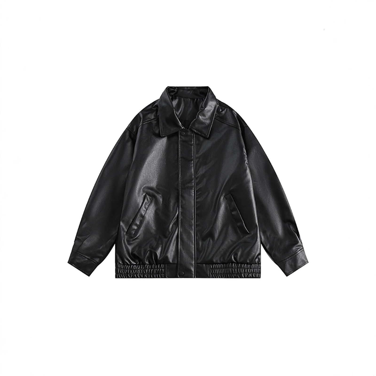 Women Retro Burgundy Leather Short Jacket Fashion Big Lapel Full Sleeves Pocket Loose Coats Lady Autumn Chic High Street Outwear 241105