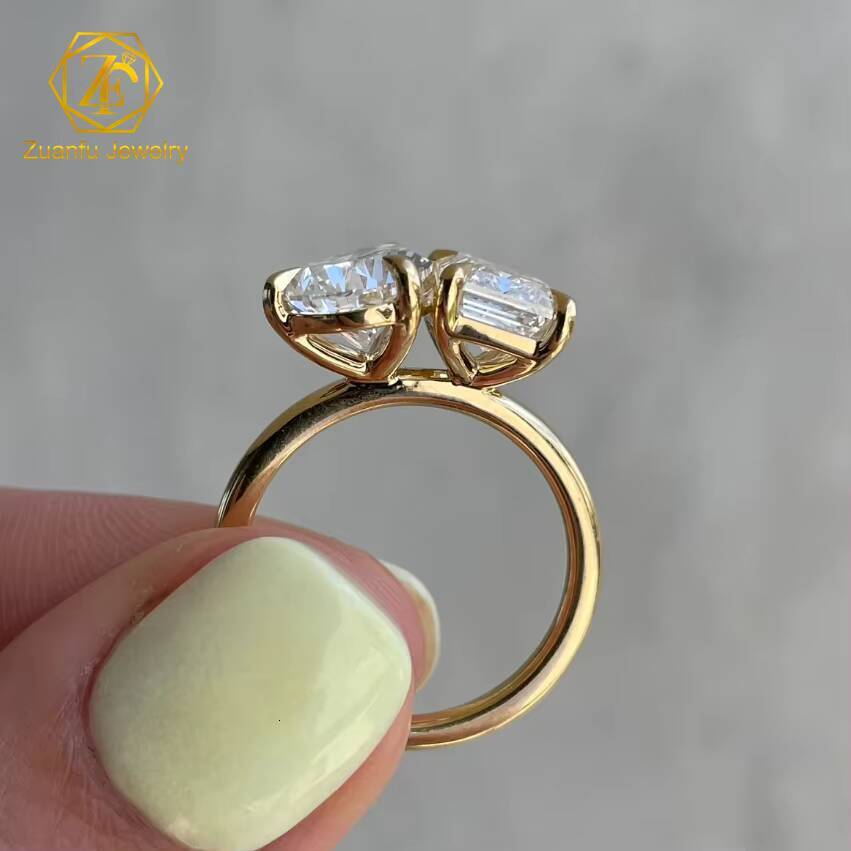 14k Gold Jewelry Eternity Promise Two Stones Rings 2ct 3ct Pear and Emerald Cut Loose Diamond Ring Moissanite Engagement Ring