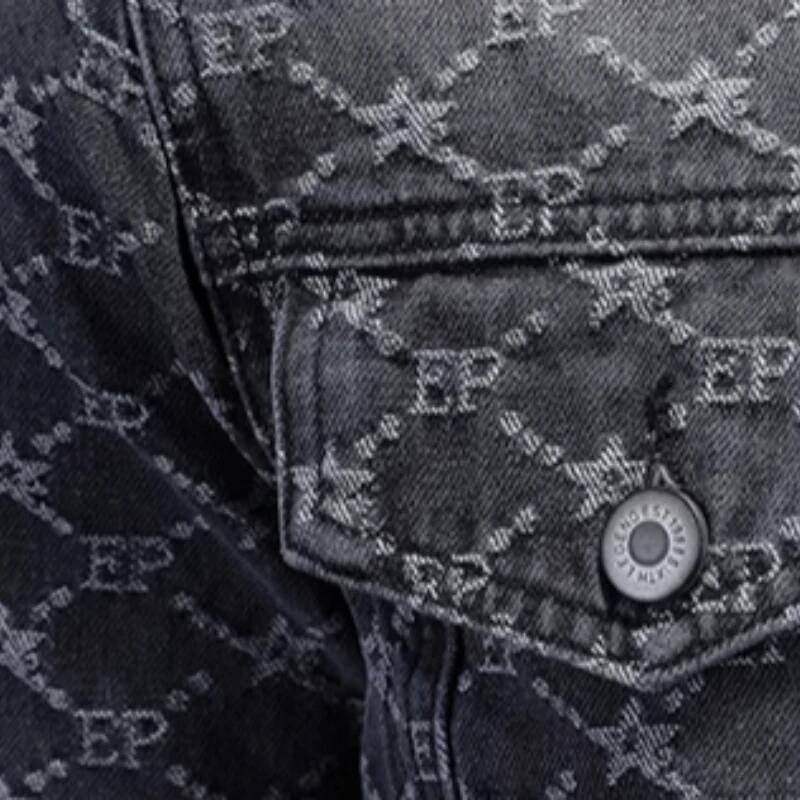 Minglu Jacquard Denim Jackets Luxury 100% Cotton Spring Auutmn Turn Down Collar Simple Casual Male Coats Man OuterWear