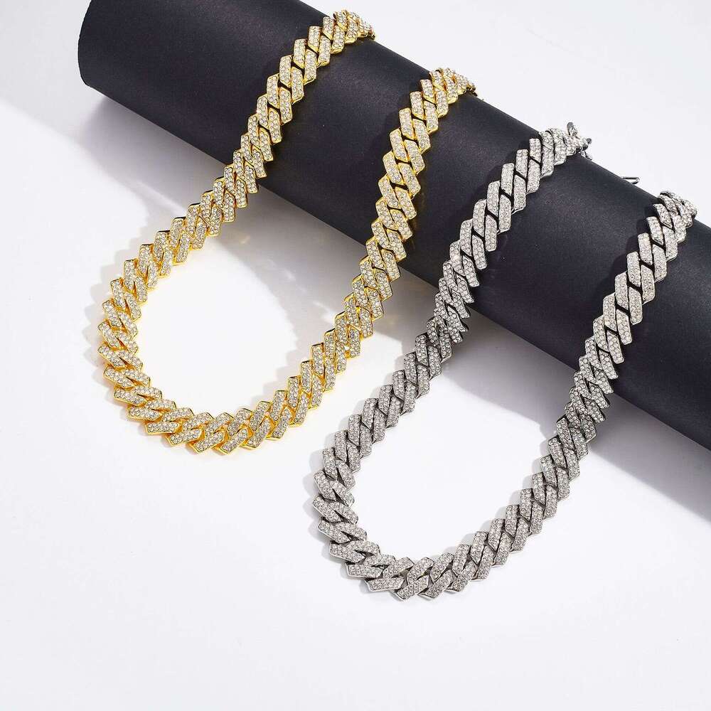 European and American Alloy Heavy Industry Full Diamond Cuban Chain High Quality 14mm Diamond-Encrusted Men's Hip-Hop Thick Necklace