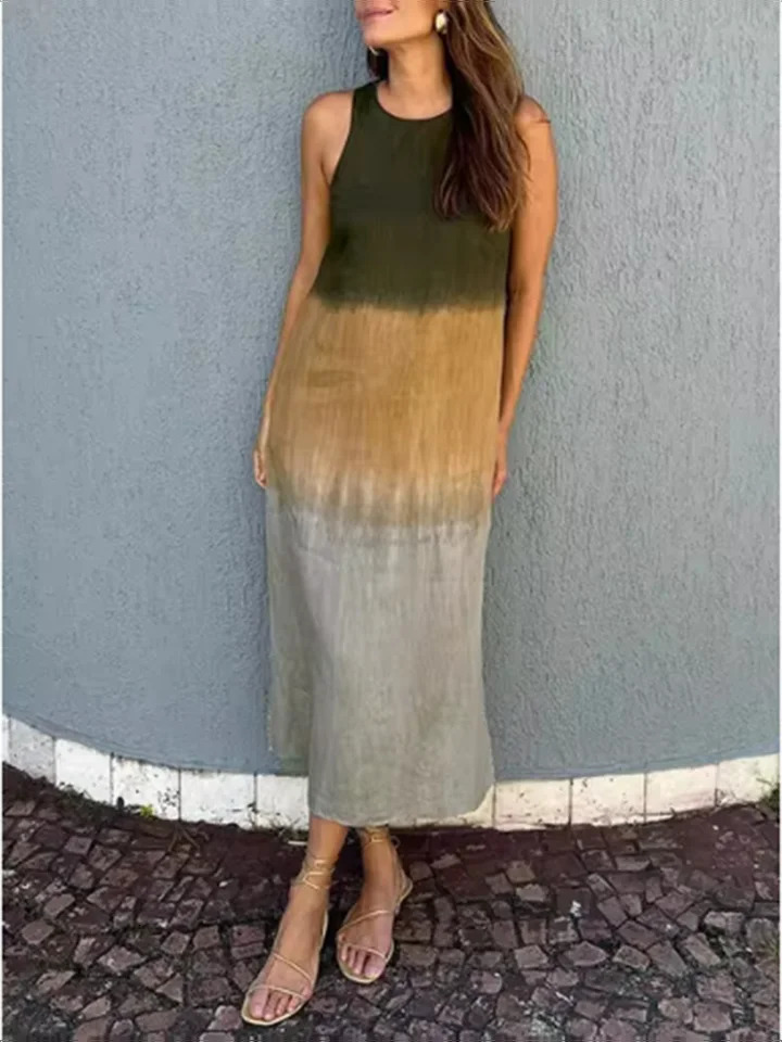 Elegant Gradient Dress Womens o Neck Sleeveless Dress Fashion Loose Vacation Dresses 260306