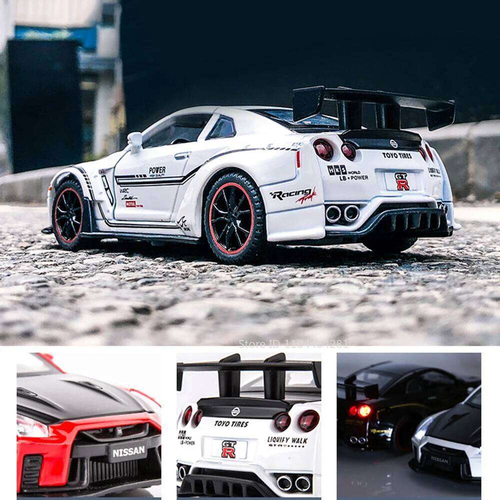 1:32 GTR R35 R34 Alloy Models Toys Diecast Miniature Cars 4 Doors Opened Sound Light Pull Back Vehices Adult Collecting Hobbies Z260306