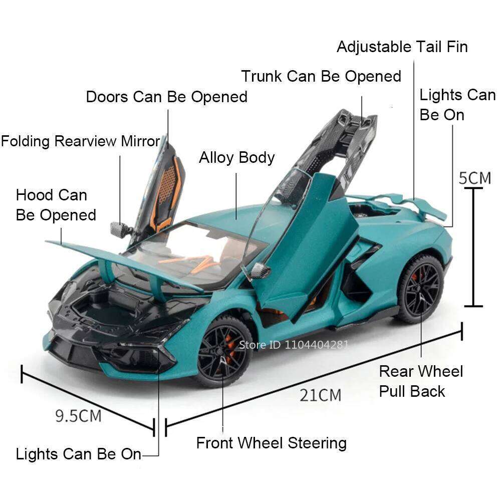 1:24 Lambo Revuelto Countach Toy Model Diecast Car Doors Opened Sound Light Pull Back Miniature Cars Fashion Ornament Collection Z260306