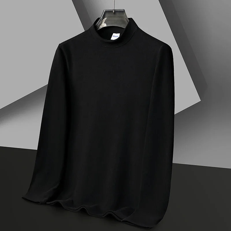 Mens Casual and Fashionable Solid Color Tshirt with Round Neck Long Sleeved Velvet Warm Comfortable Versatile Top 260302