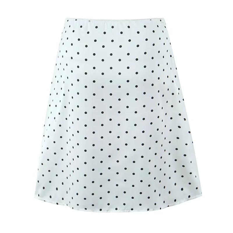 YENKYE Women Vintage Black White Polka Dot A-line Knee Length Skirt Sexy Low Waist Holiday Summer Skirts 260306