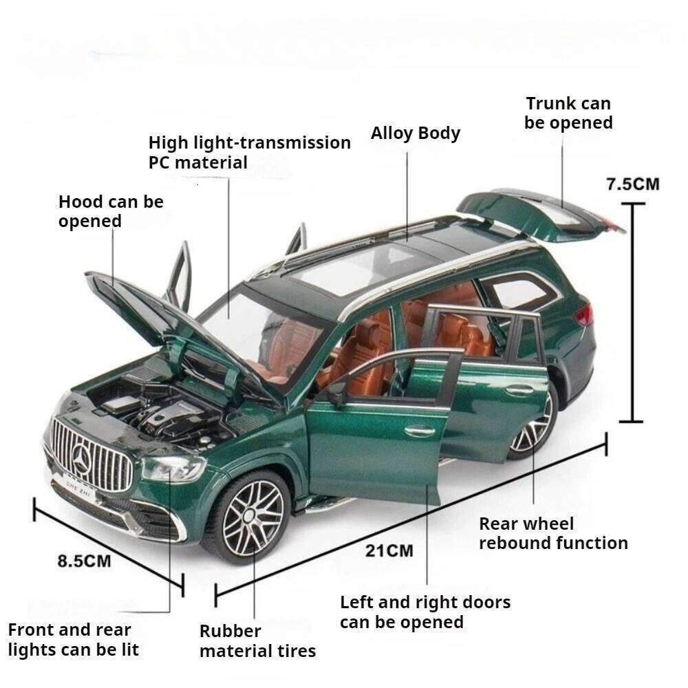 1:24 GLS600 GLS63 Miniature Toys Alloy Diecaat Car Model with Sound Light Pull Back Doors Opened Vehice Kid Fashion Collectibles Z260306