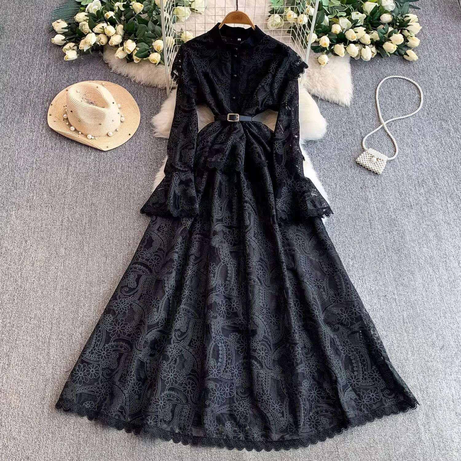 French Style Elegant And Dignified Wedding Dress For Women With High-end Feel Fairy-like Lace Waist-cinching Elegant Bell Sleeves Long Dress