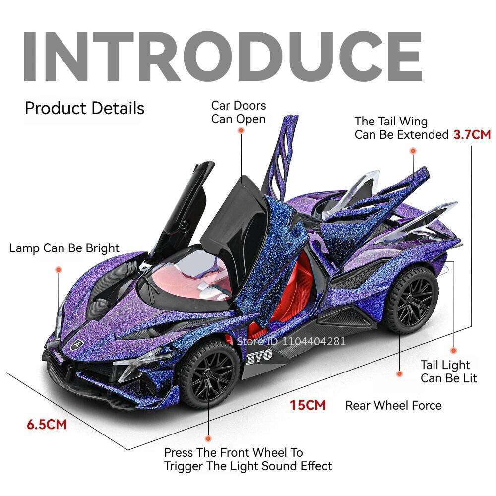 1:32 Apollo EVO Bolide Supercar Model Toys Alloy Diecast Cars Rubber Tires Metal Body Doors Opened Sound Light Vehice Child Gift Z260306