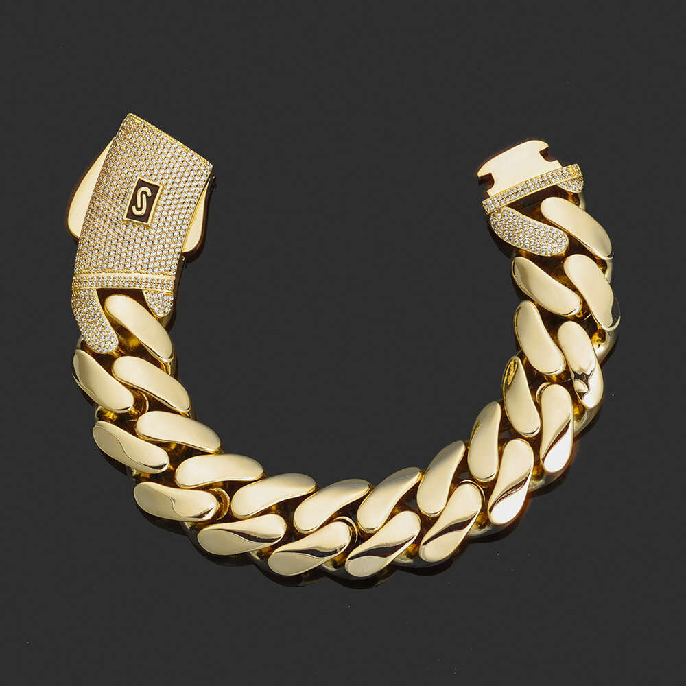 European and American Cross-Border Hip-Hop 14K Gold Smooth Cuban Chain High-Quality Men's Bracelet Trendy Versatile Jewelry Accessories