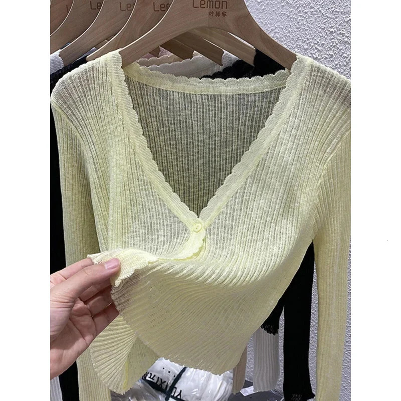 Short Ice Silk Knitted Sun Protection Cardigan Womens Thin Summer Autumn Suspender Skirt Layered Gauze Jacket 260306