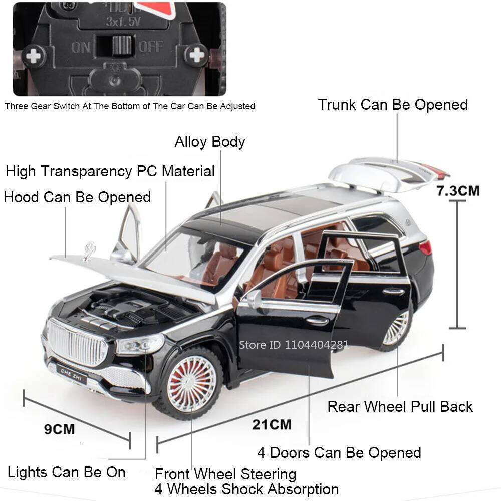 1:24 GLS600 S680 Model Diecast Alloy Toy Car Sound Light Pull Back Front Wheel Steering Door Opened Vehice Children Holiday Gift Z260306