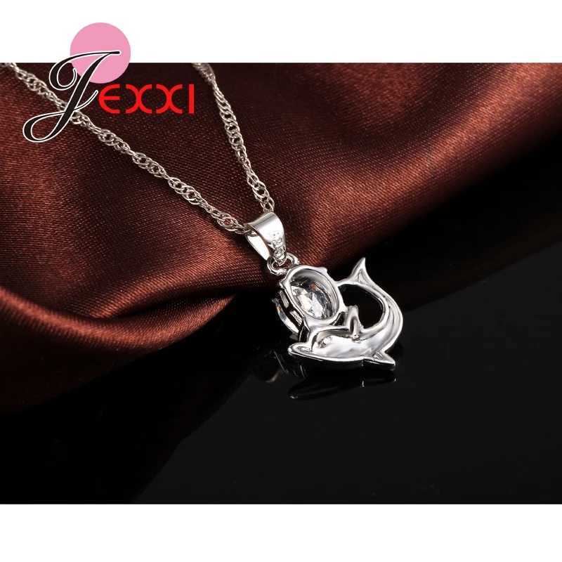 Fast Shipping Pretty CZ Cubic Zirconia Jewelry Set 925 Sterling Silver Romantic Dolphin Pendant Necklace Earrings Set H260307 - view 6