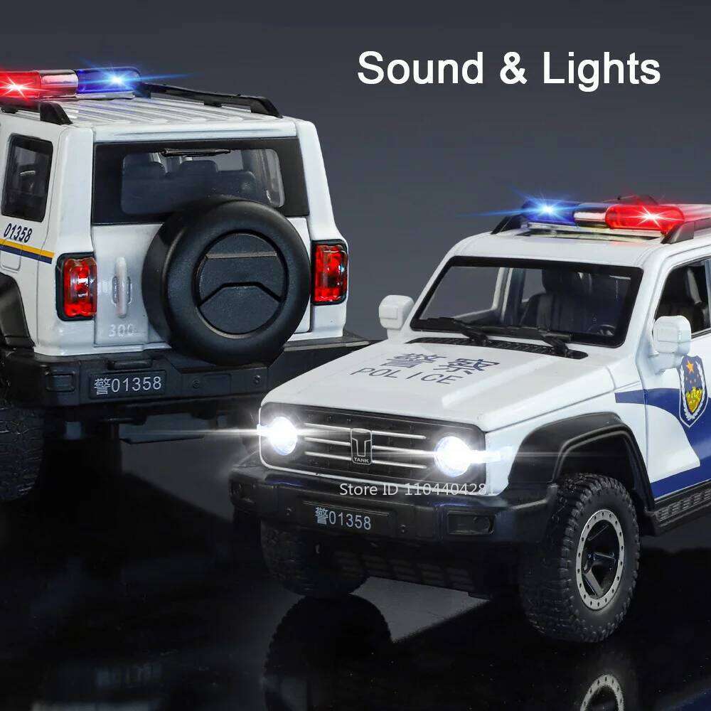 1:24 TANK 300 Prado LC250 Alloy Police Car Diecast Models Toys Doors Opened with Sound Light Pull Back Vehices Boy Holiday Gifts Z260306