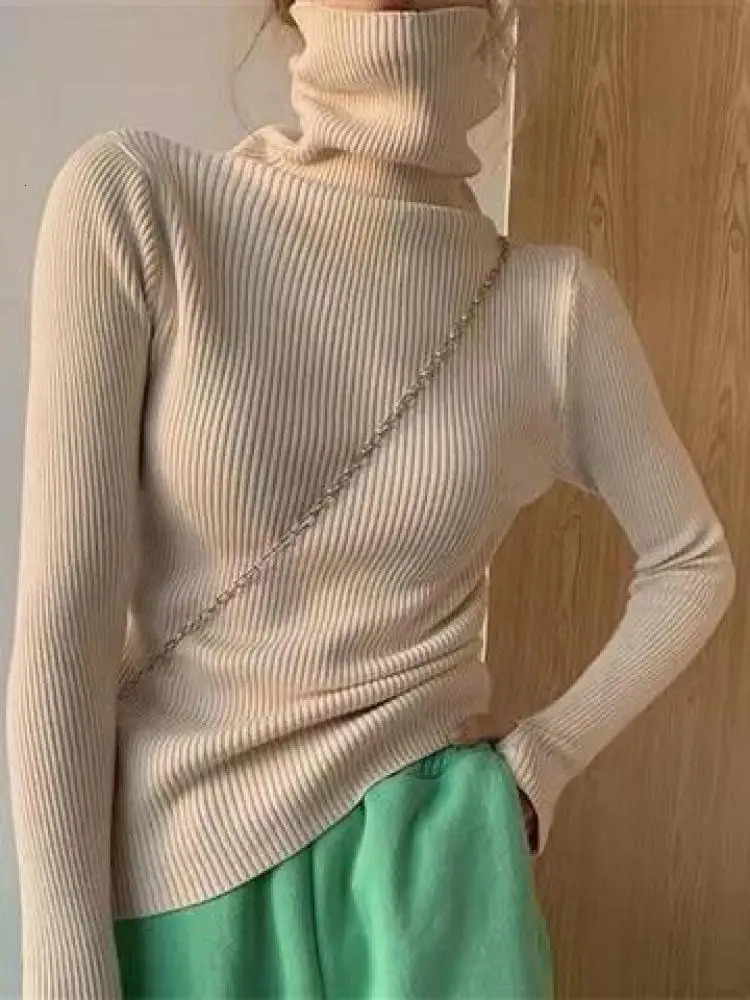 Autumn Winter Basic Knitted Tops Women Turtlneck Sweater Casual Pullover Korean Fashion Simple With Thumb Holes Chic Clothes 260306