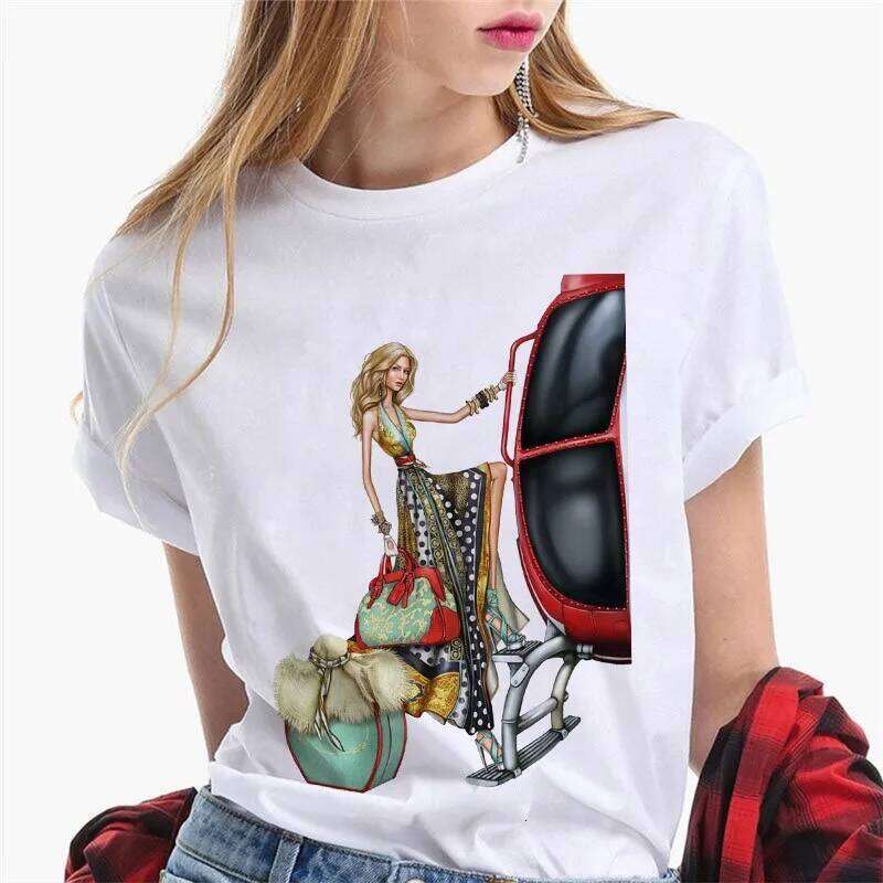 Paris Girl Europe and America Fashion Loose Ins White Short-sleeved T-shirt Woman Graphic T Shirts Harajuku Women Clothes XJ260306