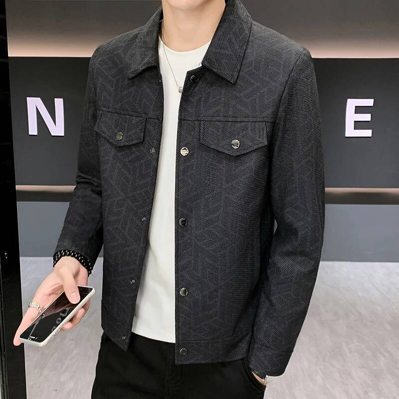 Classic Jacquard Jacket For Men High-End Street Style Autumn New Arrival Thin Regular Length Lapel Coat