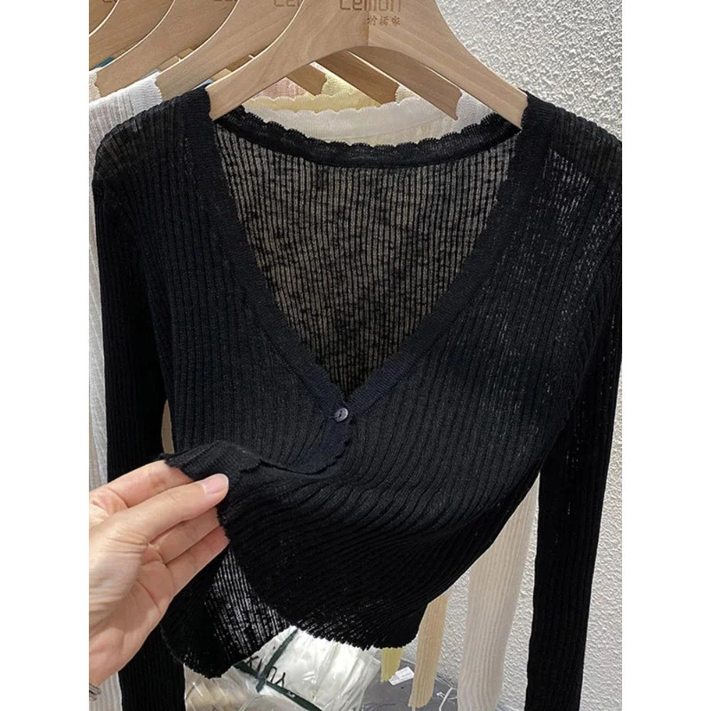 Short Ice Silk Knitted Sun Protection Cardigan Womens Thin Summer Autumn Suspender Skirt Layered Gauze Jacket 260306