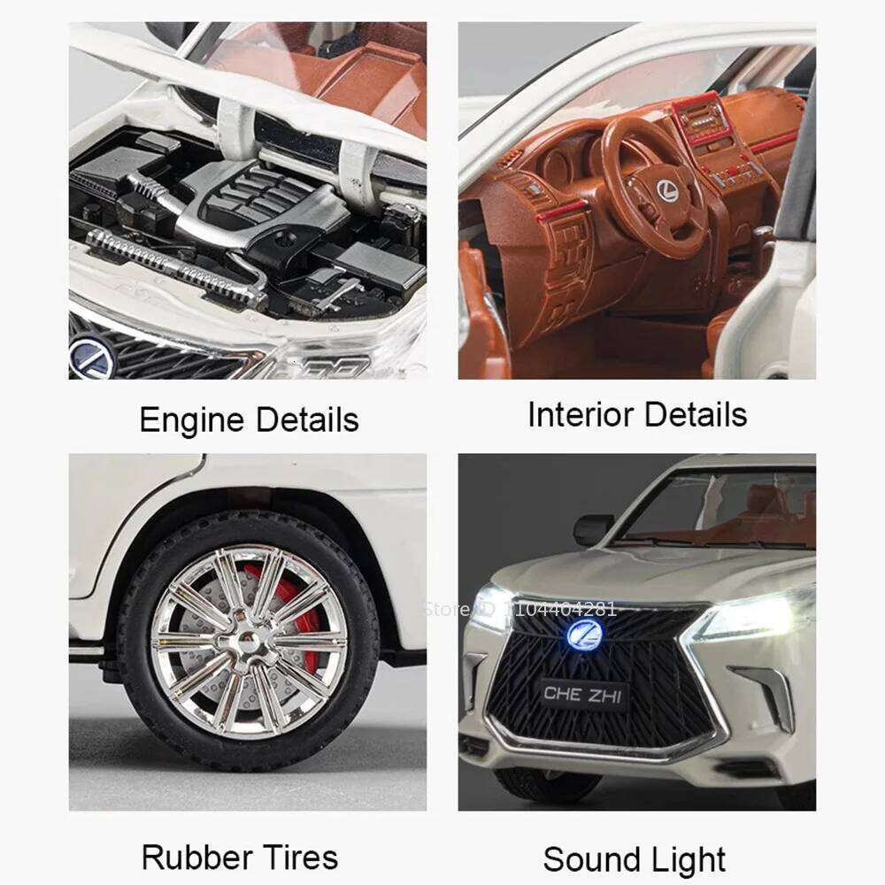 1:24 LX570 LX600 Miniature Car Toys Diecast Alloy Model 6 Doors Opened Sound Light Pull Back Metal Vehice Friend's Birthday Gift Z260306