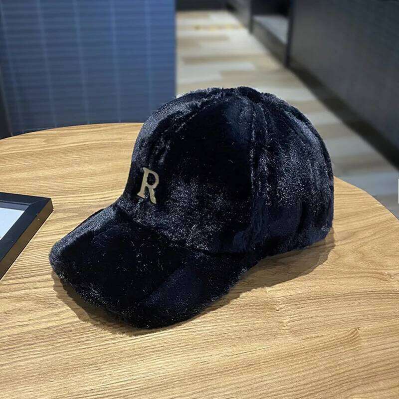 Autumn Winter Baseball Hats For Women Faux Thickened Warm Plush Snapback Cap Metal Letter Fashion Accessories New Y260304