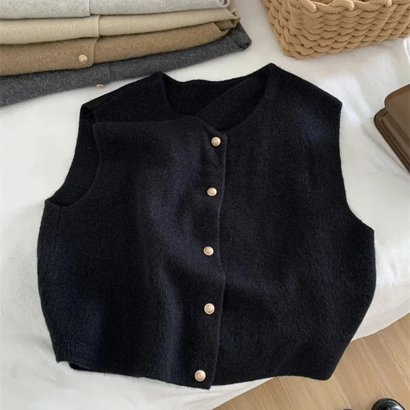 Fashion Soft Chic Preppy Style Wild Elegant Lady Waistcoat Knitted Vintage Women Autumn Winter Sweater Vests 260306