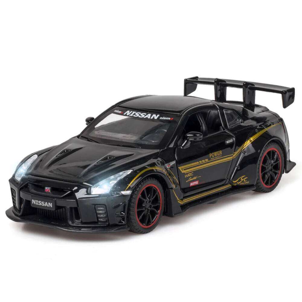 1:32 GTR R35 R34 Alloy Models Toys Diecast Miniature Cars 4 Doors Opened Sound Light Pull Back Vehices Adult Collecting Hobbies Z260306