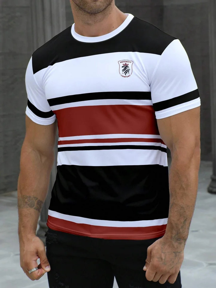 Mens striped n pattern short sleeved Tshirt quick drying breathable comfortable casual street 260228
