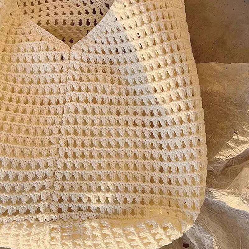 Women's Large Capacity Knitting Shoulder Solid Crochet Tote Handbag Mesh Beach Hobo for Summer Underarm Bag XJ260306