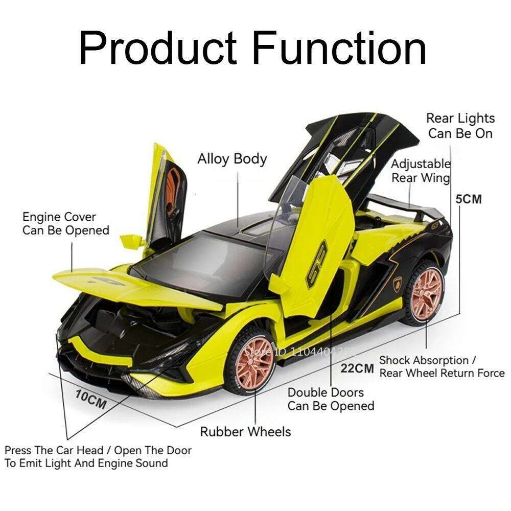 1:24 Lambor Sian Huracan STO Miniature Model Diecast Alloy Toys Car Sound Light Pull Back Doors Opened Vehice Boys Festival Gift Z260306