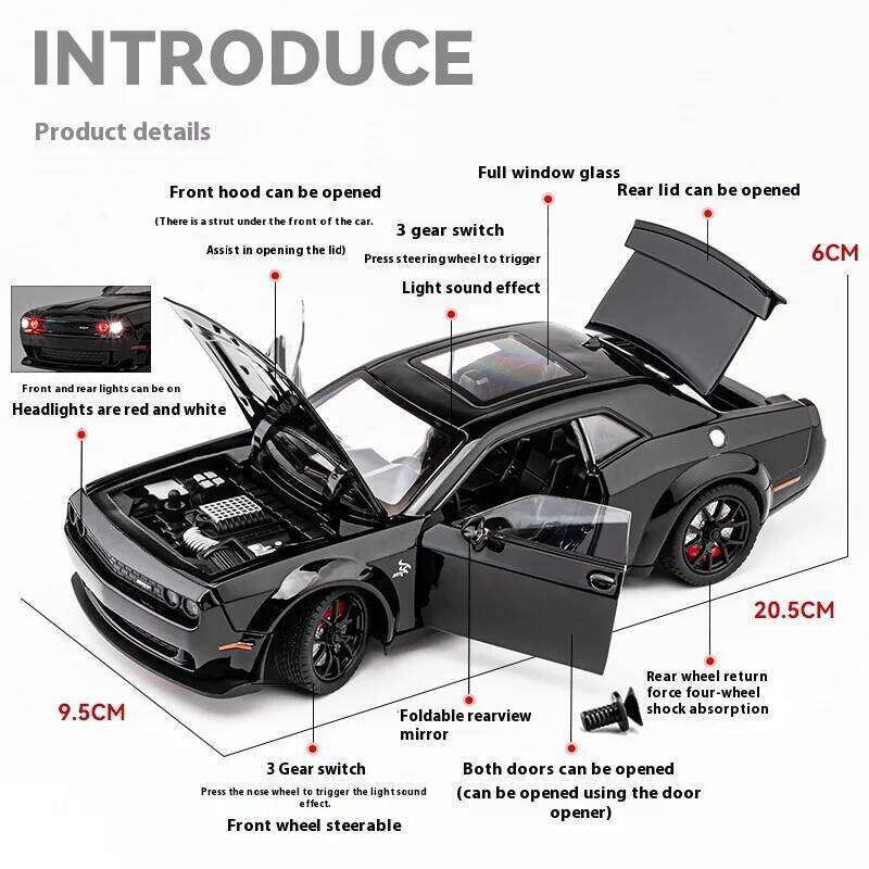 1/24 Alloy Die-casting Hellcat Sports Car Model Simulation Sound and Light Pull Collection for Boys Toys Birthday Holiday Gifts Z260307