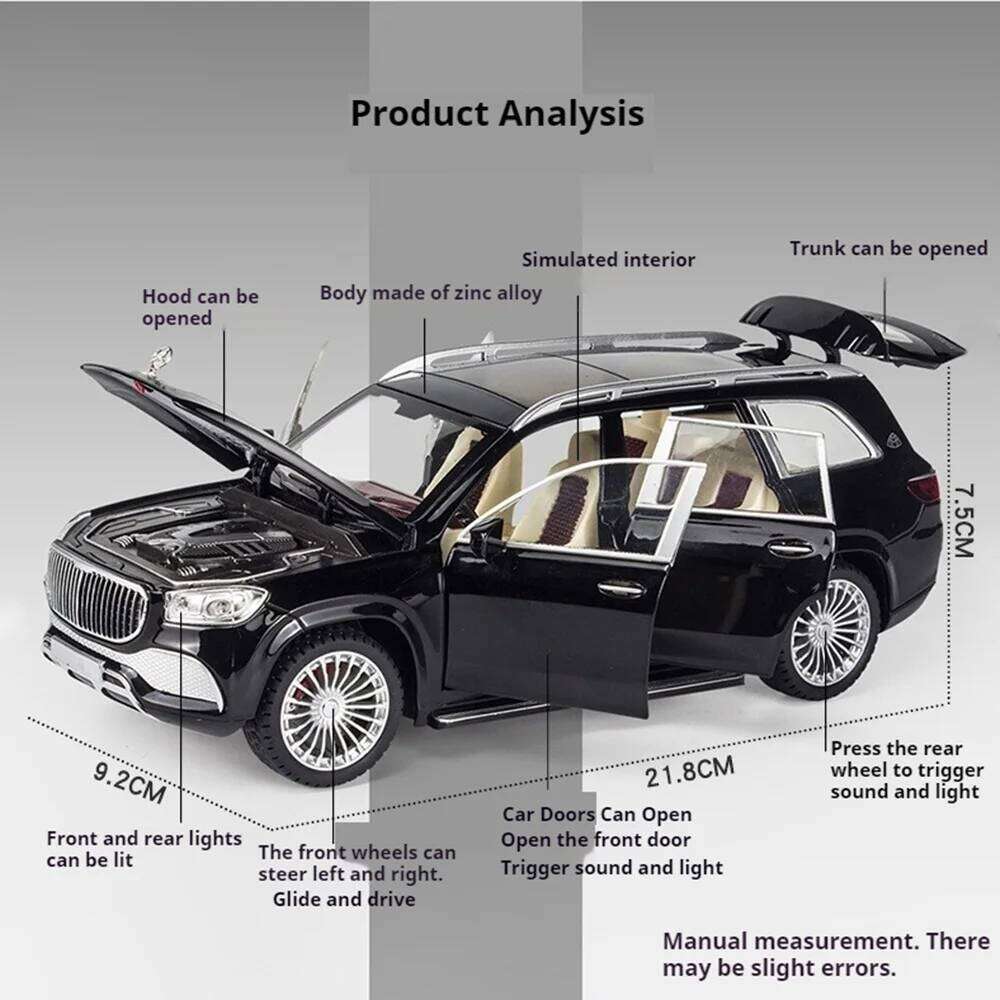 1:24 GLS600 GLS63 Miniature Toys Alloy Diecaat Car Model with Sound Light Pull Back Doors Opened Vehice Kid Fashion Collectibles Z260306